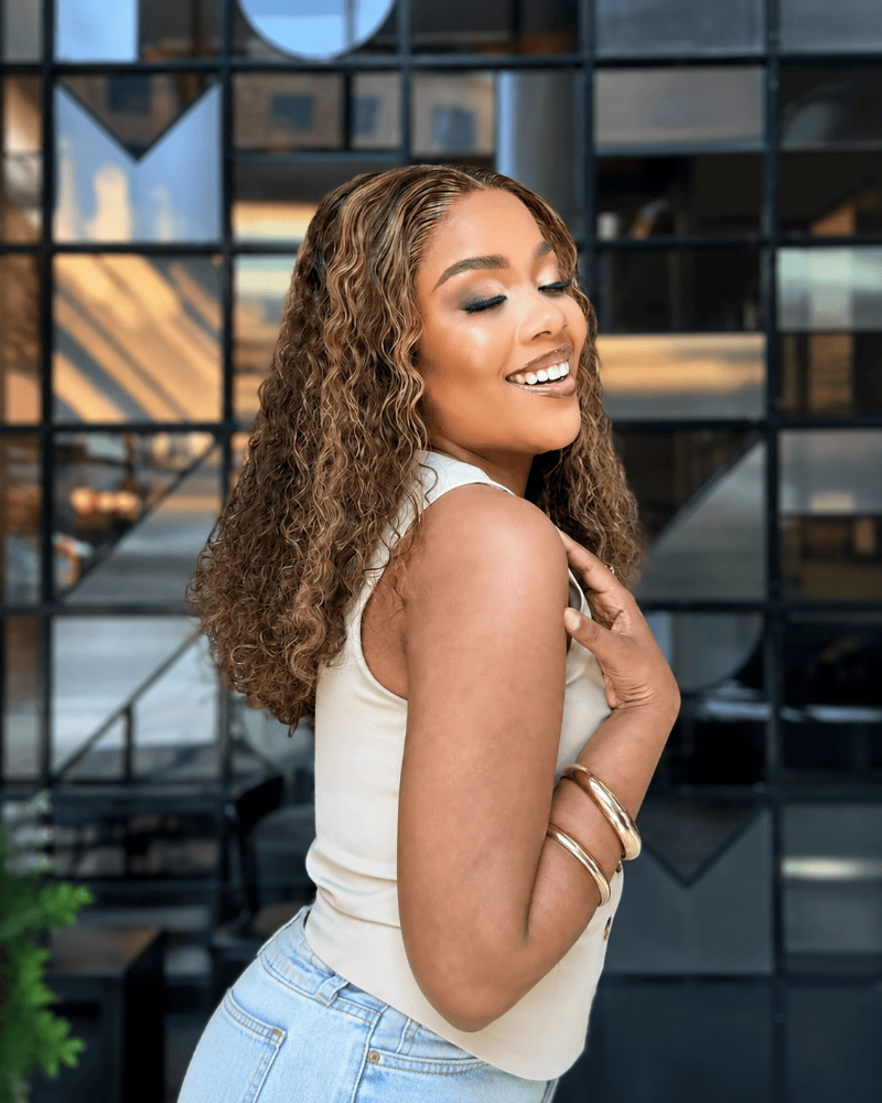 18 Inch Highlight Curly Glueless Human Hair Wig Right View