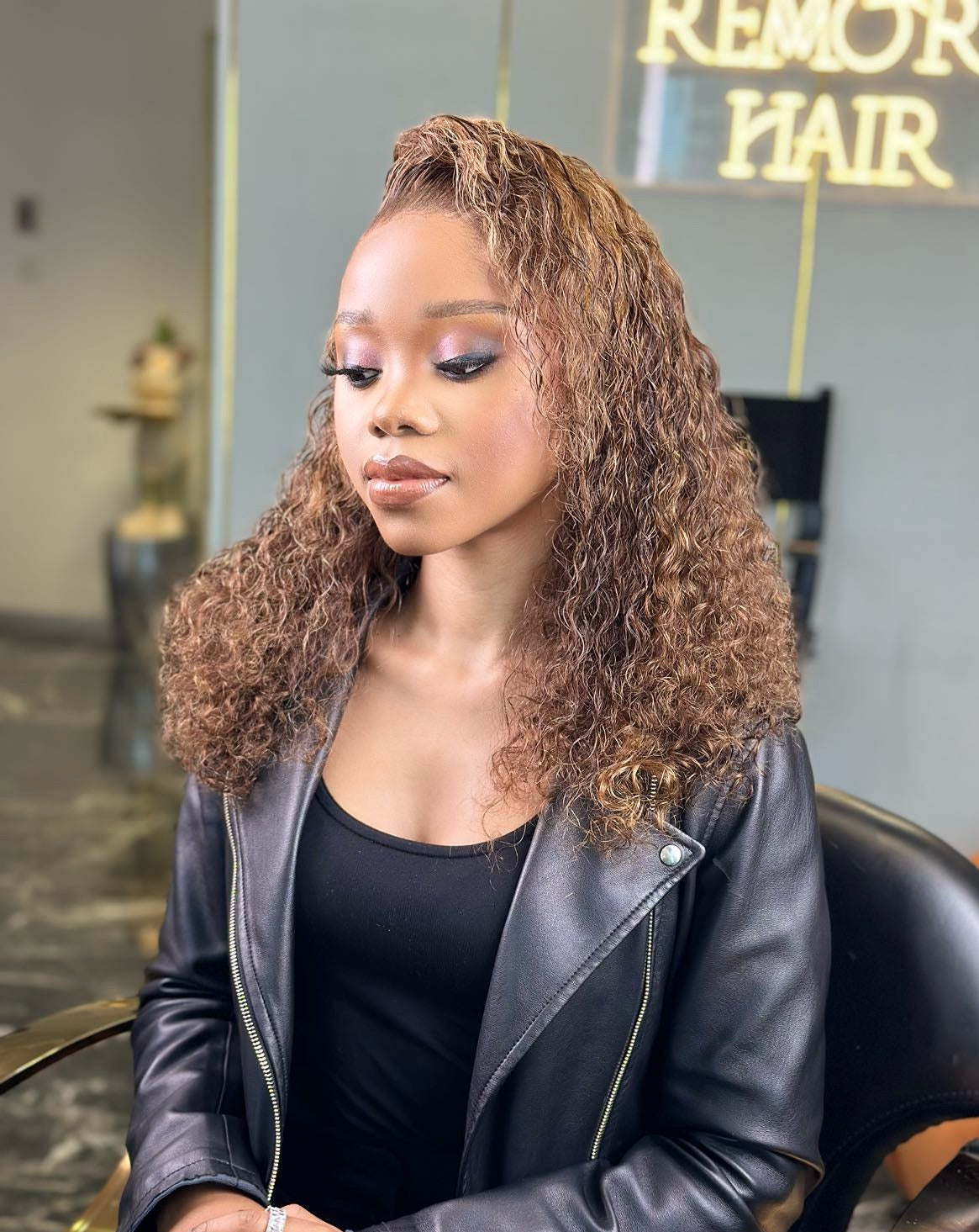  Highlight Frontal Loose Curly 18 inch Wig Side View