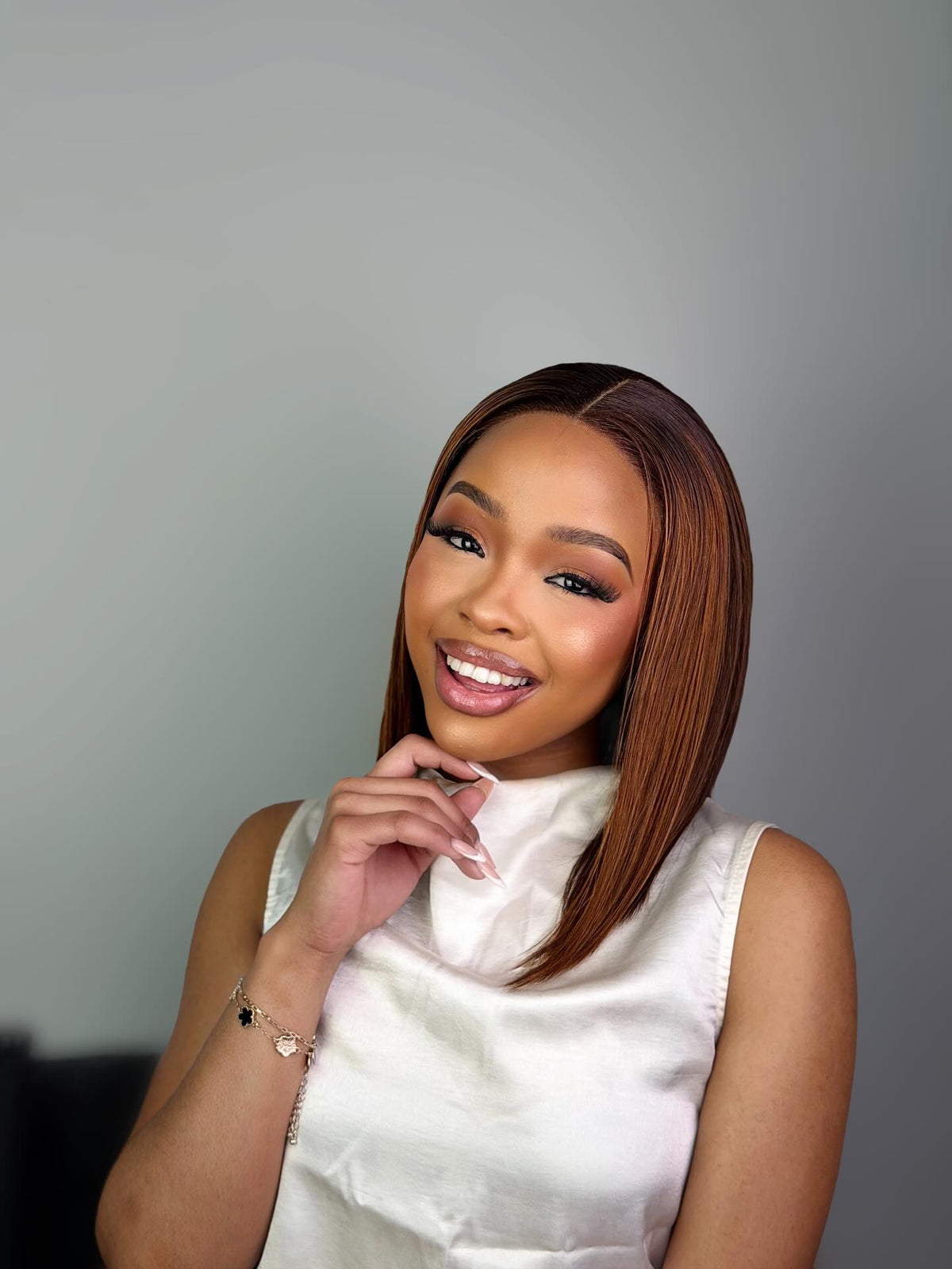 12 Inch Highlight Brown Wear & Go Human Hair Bob Wig Side View