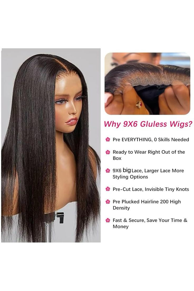 24 Inch Silky Straight 9x6 Glueless Human Hair Wig