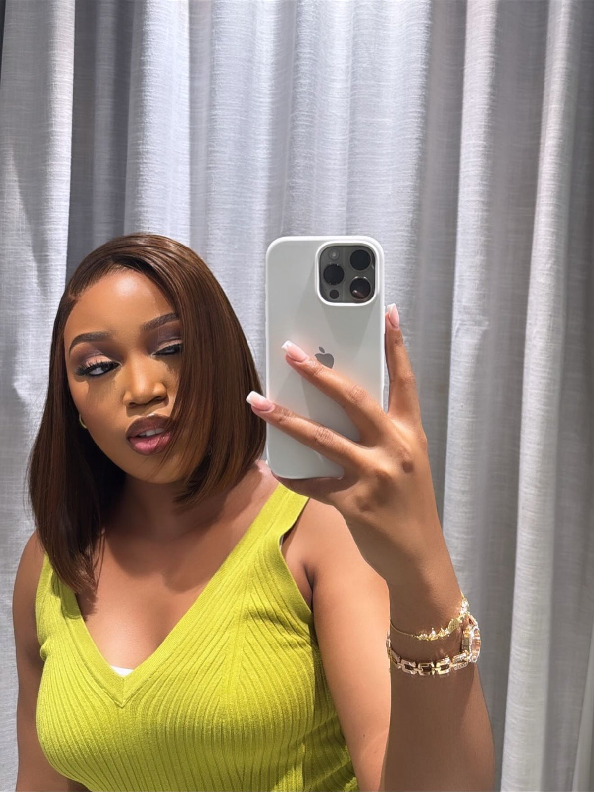 Light Brown Glueless Human Hair Bob Wig Front View 