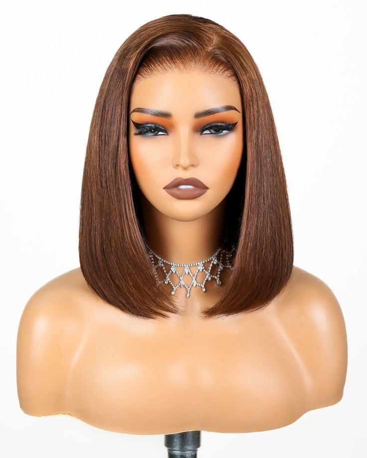 Light Brown Glueless Human Hair Bob Wig Front View 