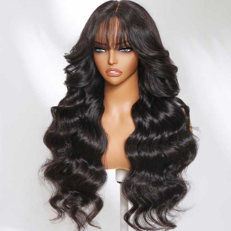 26 Inch Loose Wave Human Hair Wig with Bangs Front View 