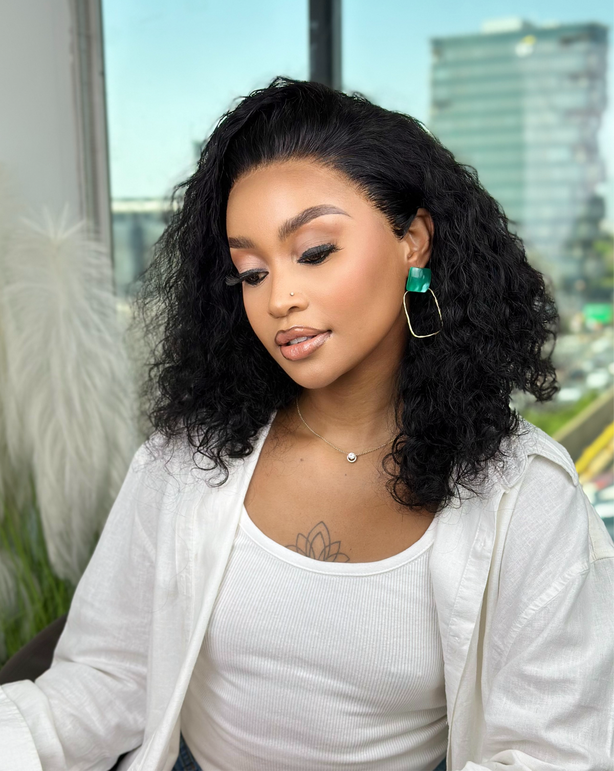 Natural Weave Full Frontal Curly 12 inch Wig Side View 