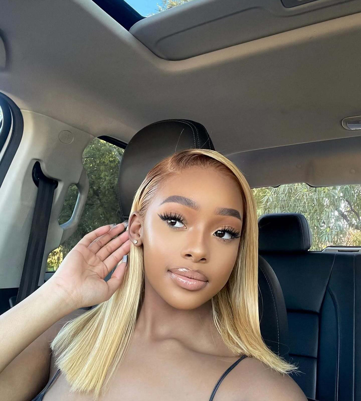 12 Inch Ombre Blonde Frontal Human Hair Bob Wig Side View 