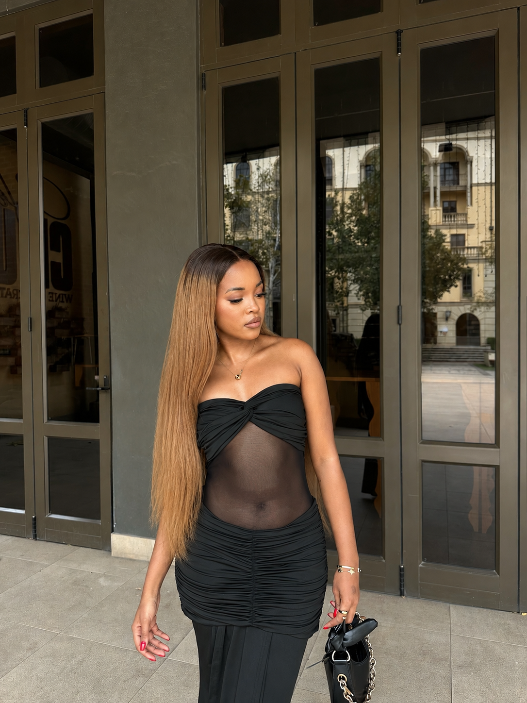 28 Inch Ombre Chestnut Brown Glueless Human Hair Wig Right View 