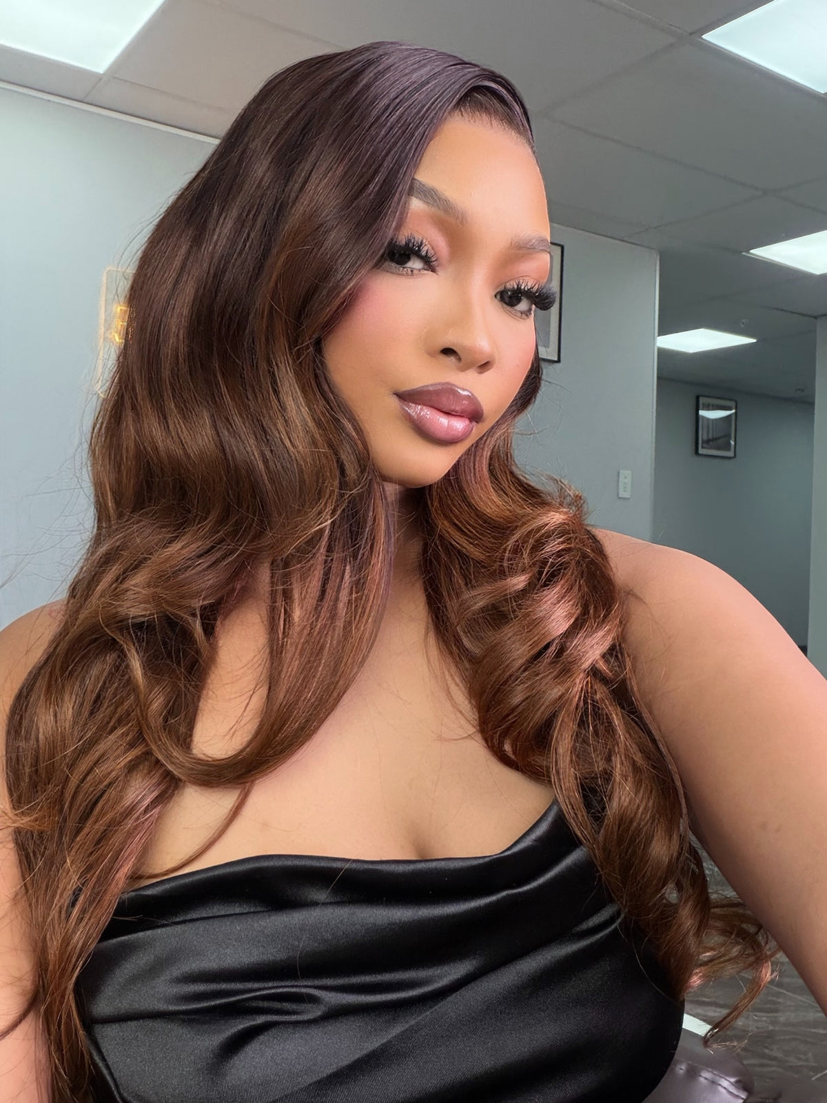 30 Inch Ombre Chocolate Brown Straight Frontal Human Hair Wig Right View 
