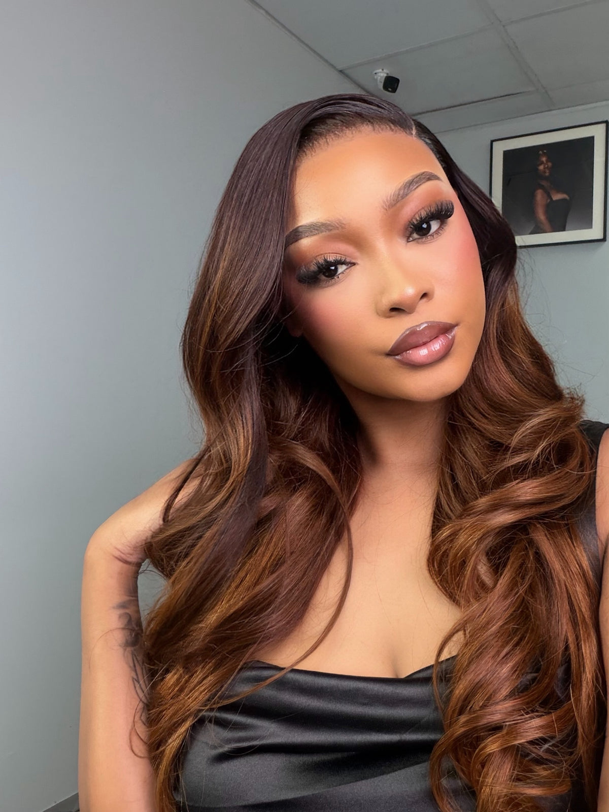 30 Inch Ombre Chocolate Brown Straight Frontal Human Hair Wig Front View 