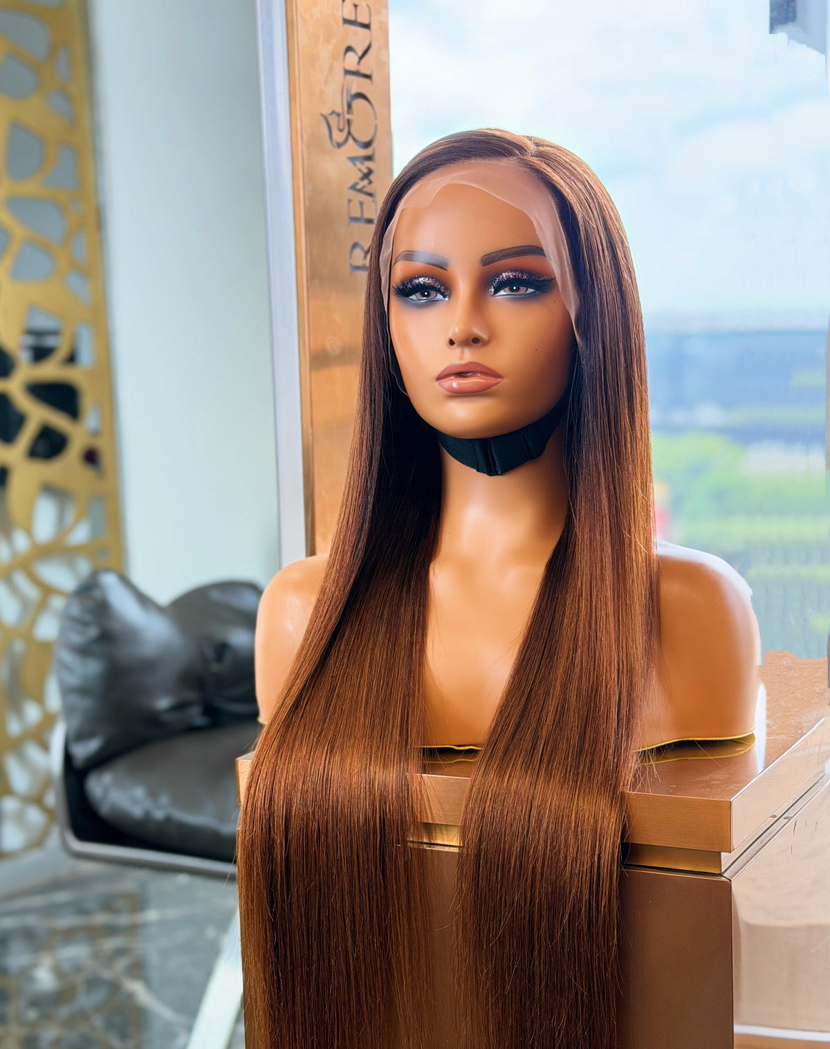 30 Inch Ombre Chocolate Brown Straight Frontal Human Hair Wig Front View 
