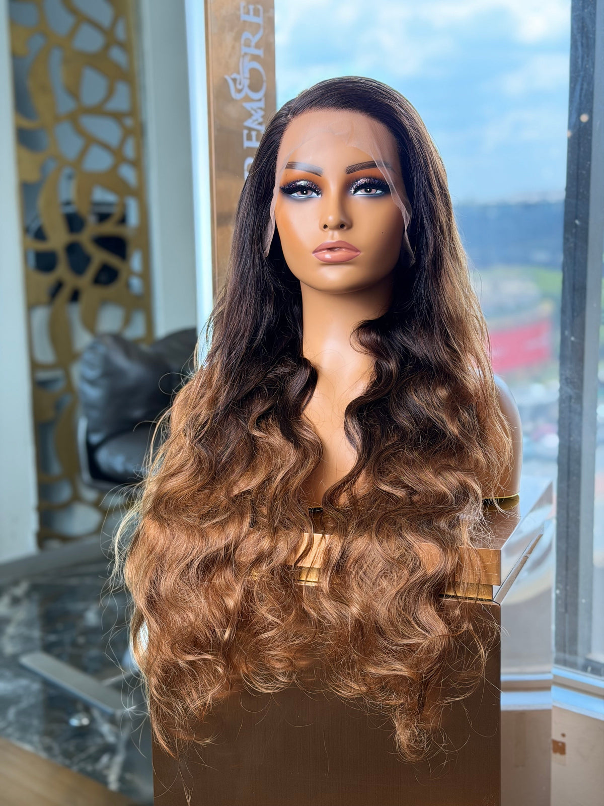 28 Inch Ombre Honey Brown Body Wave  Wig Front View