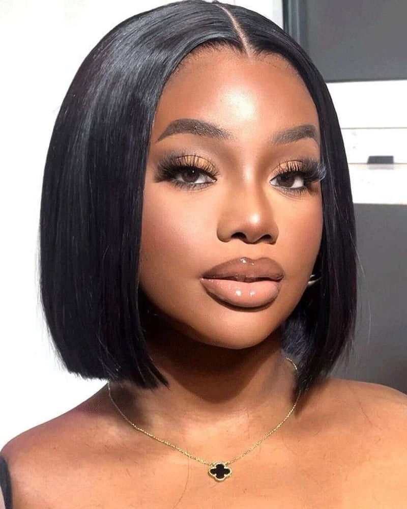 Pre-Bleached 7×5 Lace Glueless Bob Wig Human Hair Front View 