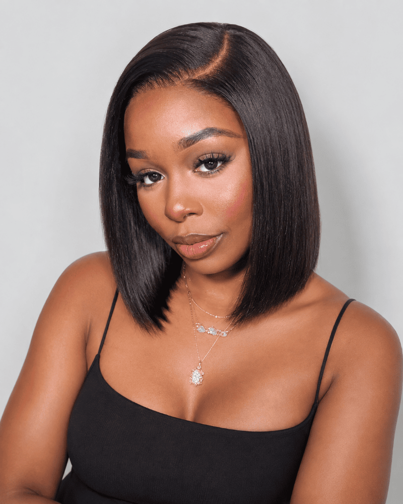 Pre-Bleached 7×5 Lace Glueless Bob Wig Human Hair Side View 