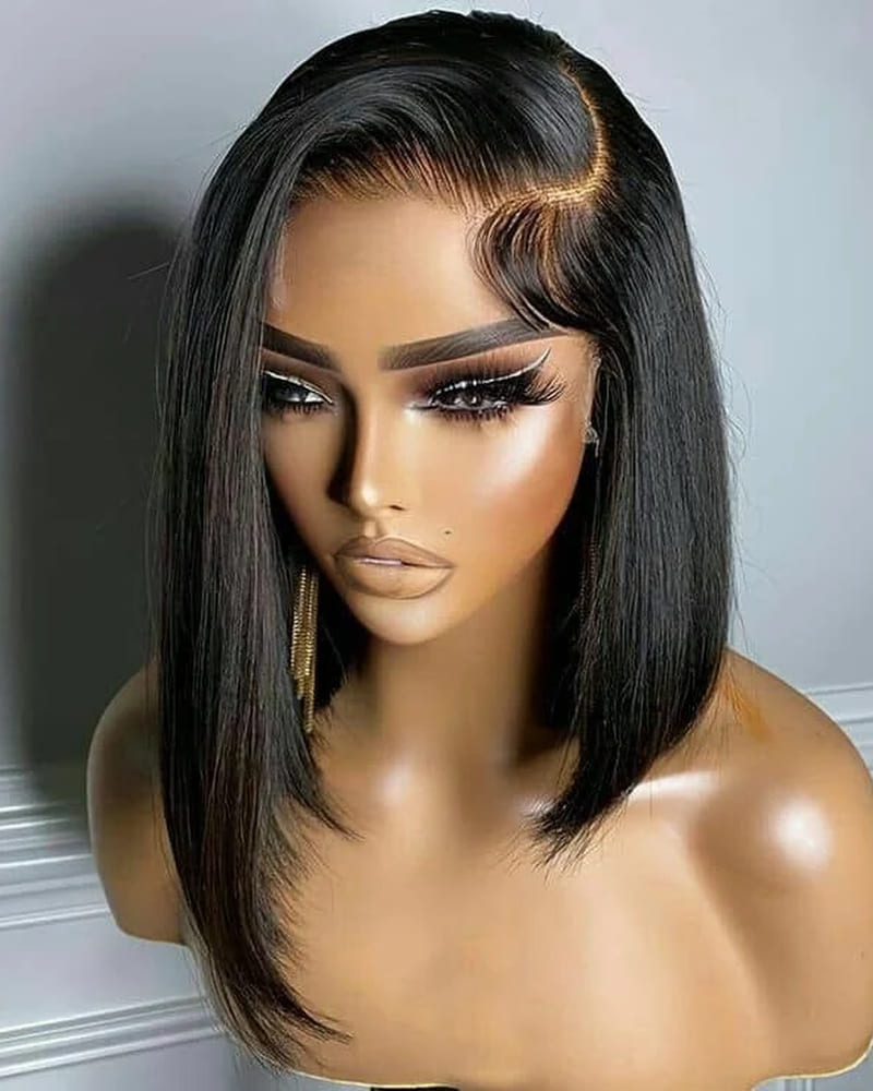 Pre-Bleached 7×5 Lace Glueless Bob Wig Human Hair Side View 