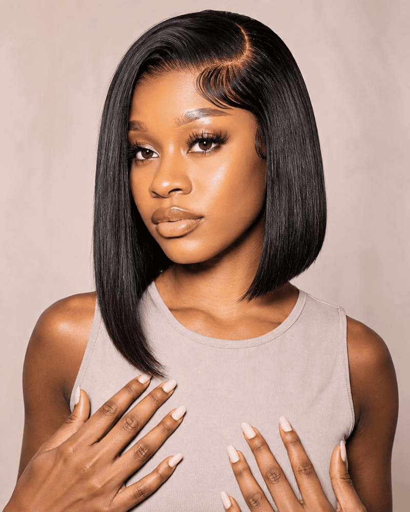Pre-Bleached 7×5 Lace Glueless Bob Wig Human Hair Side View 