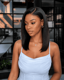 14 Inch Pre - Bleached Straight Frontal  Bob Wig Side View 