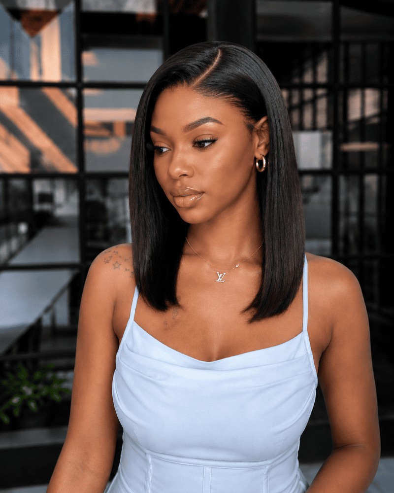 Pre - Bleached Straight Frontal Human Hair Bob Wig