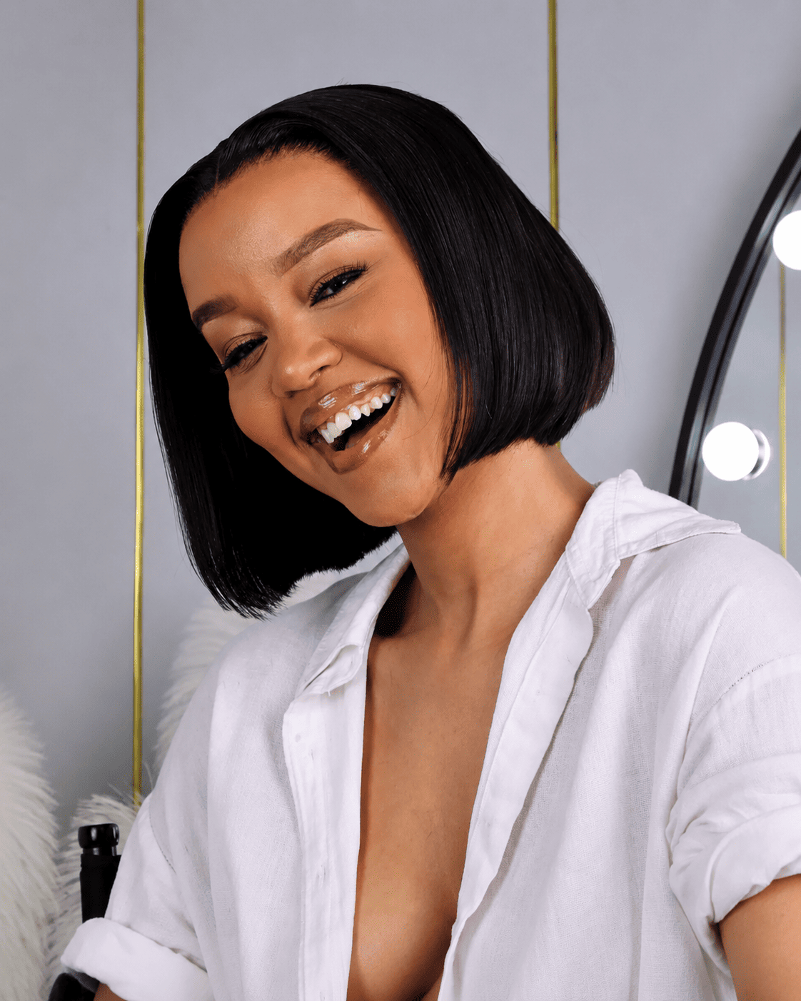 8 Inch Pre - Bleached Straight Frontal Bob Wig Side View 