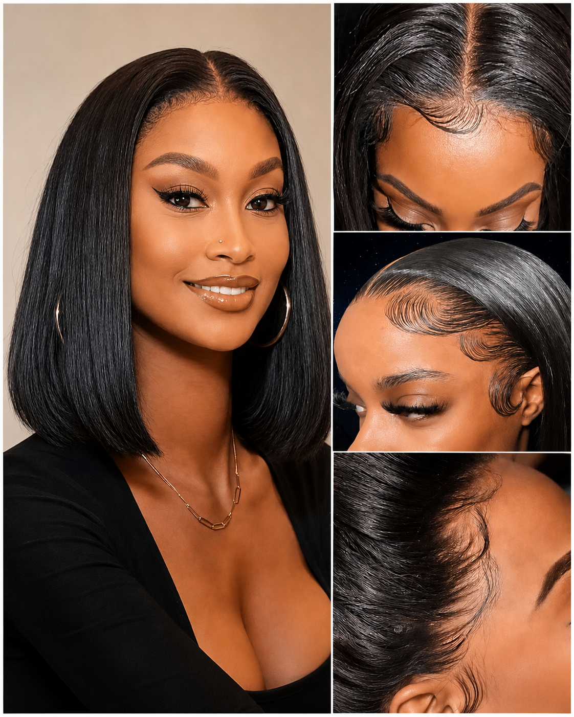 Pre - Bleached Straight Frontal Human Hair Bob Wig Detail View 