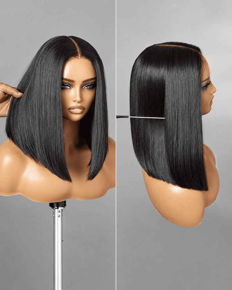 Pre - Bleached Straight Frontal Human Hair Bob Wig Side View 
