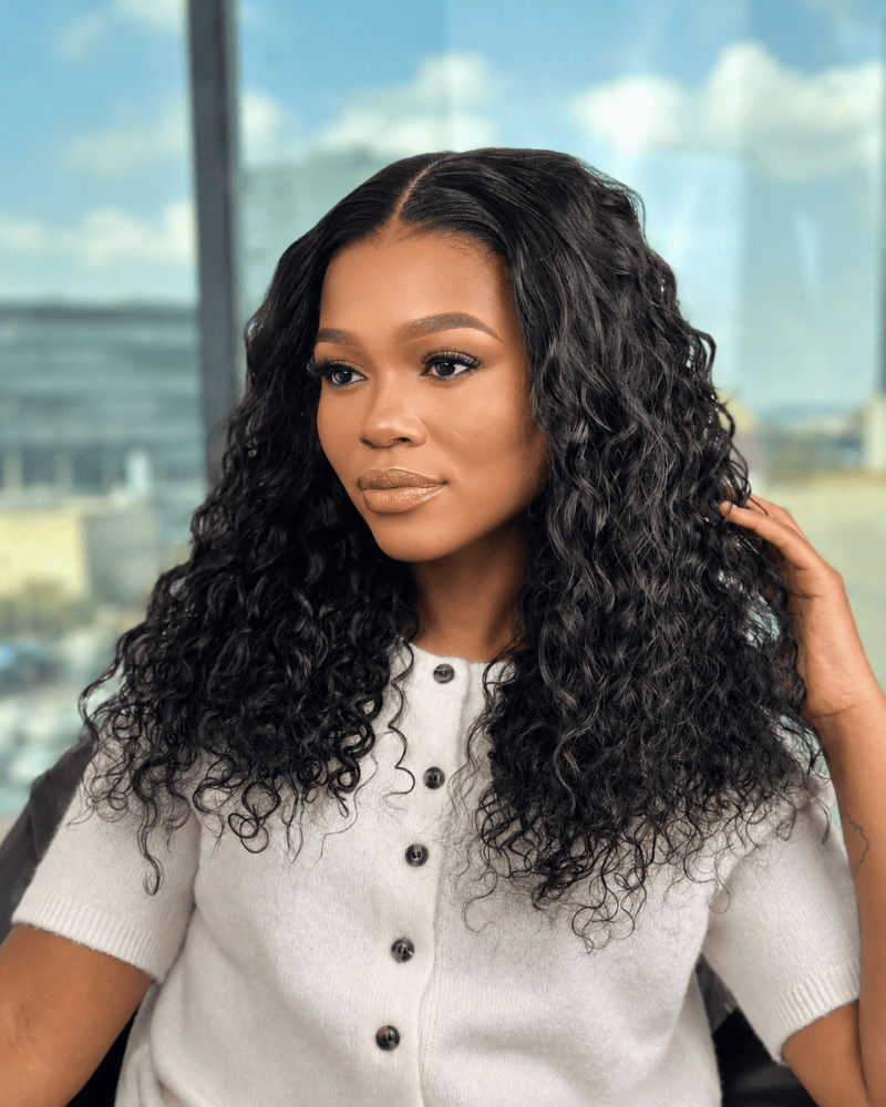 22 Inch Pre-Bleached HD 4x6 Water Curly Human Hair Wig Side View 