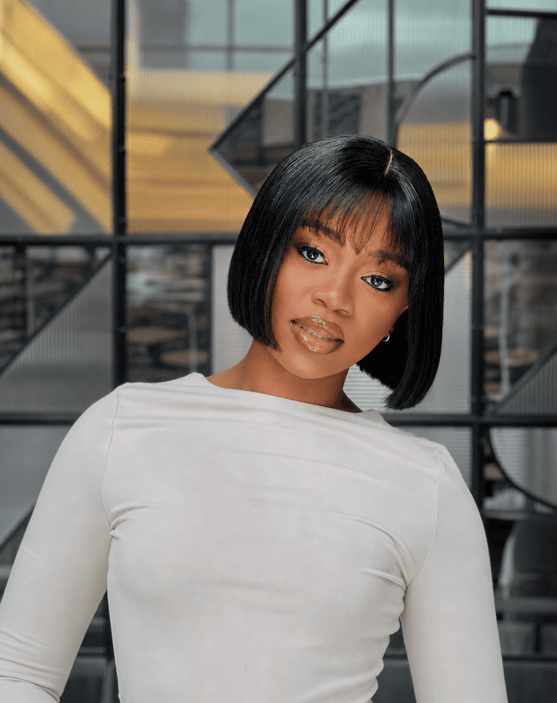 8 Inch Raw Human Hair Bob Wig With Bangs Front View