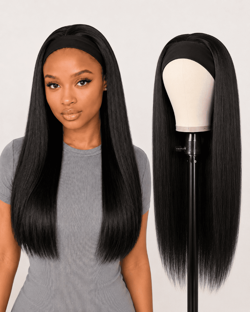 22 Inch Silky Straight Headband Wig Human Hair Front View