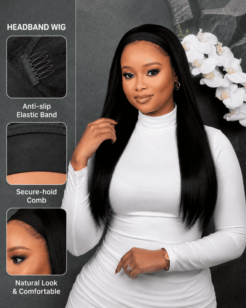 22 Inch Silky Straight Headband Wig Front View