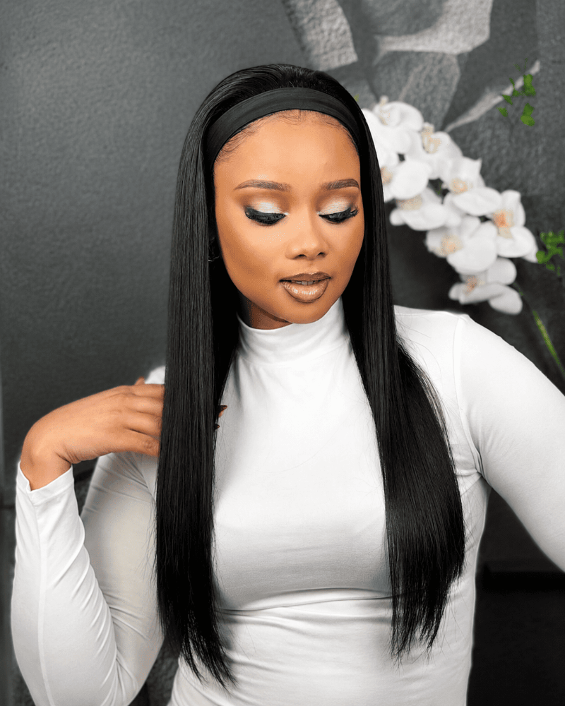 22 Inch Silky Straight Headband Wig Human Hair Front View 