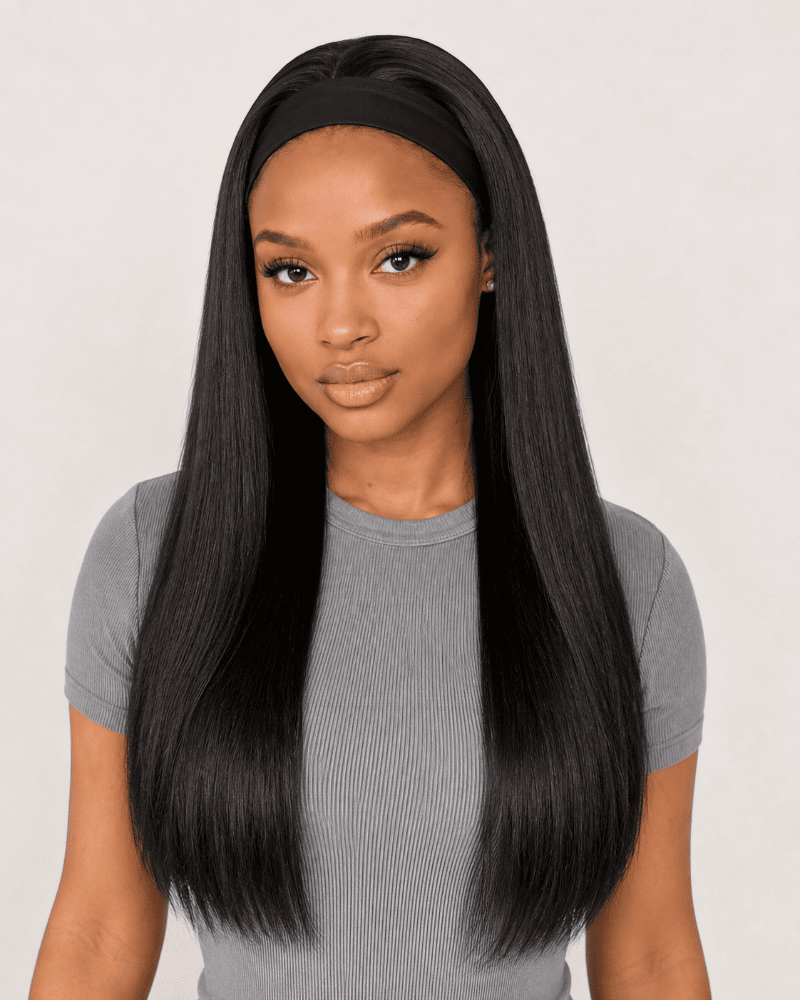22 Inch Silky Straight Headband Wig Human Hair Front View 