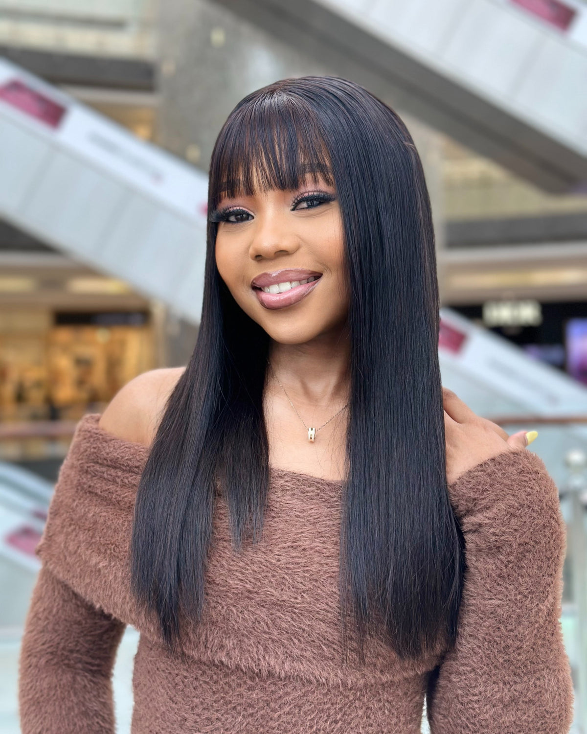 18 Inch Straight Bang Wig With 4X4 Closure Front View 