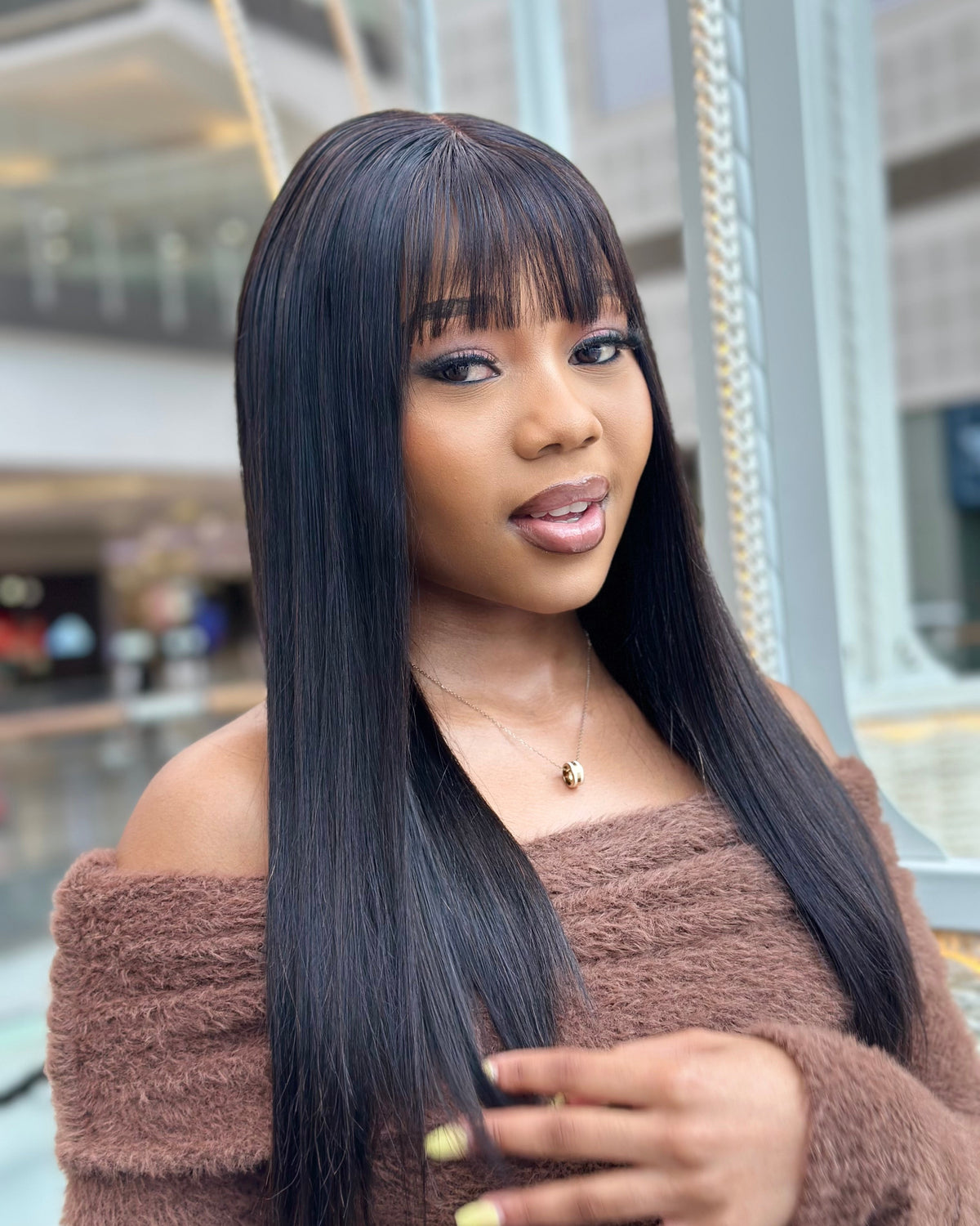 18 Inch Straight Bang Wig With 4X4 Closure Right View Side View 