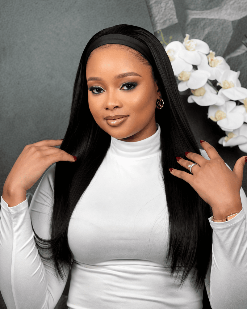 22 Inch Silky Straight Headband Wig Human Hair Front View 