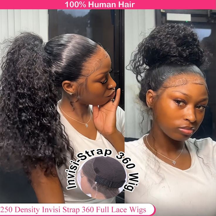 Water wave 360 HD lace glueless  wig with natural hairline Side View 