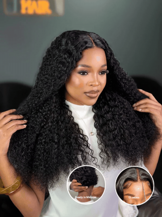 24 Inch Wear & Go Kinky Curly Human Hair Wig Side View