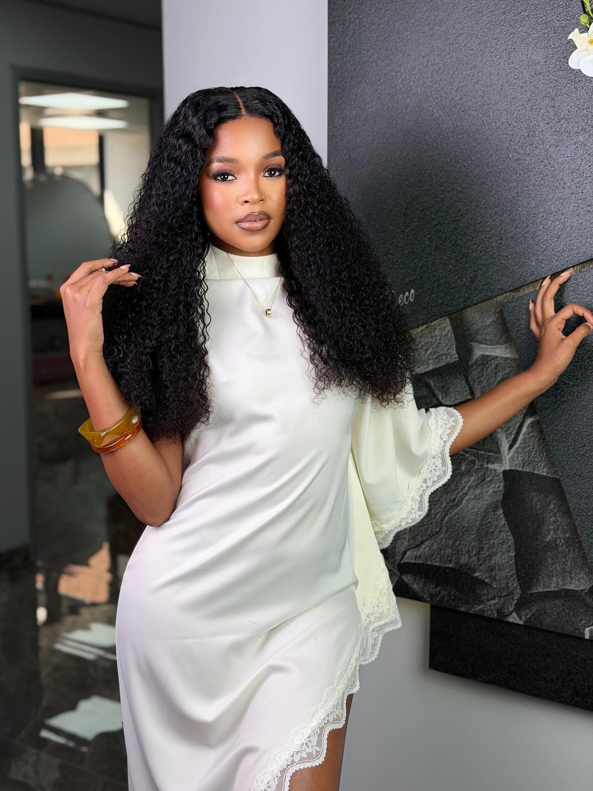 24 Inch Wear & Go Kinky Curly Human Hair Wig Front View