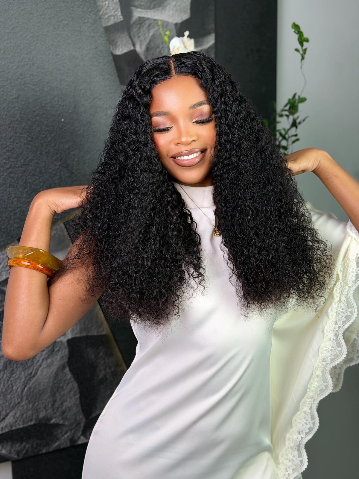 24 Inch Wear & Go Kinky Curly Human Hair Wig Front View