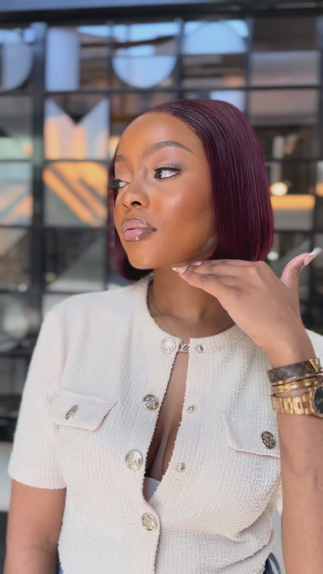 Load video: 8 Inch Burgundy Glueless Bob Wig Video View 