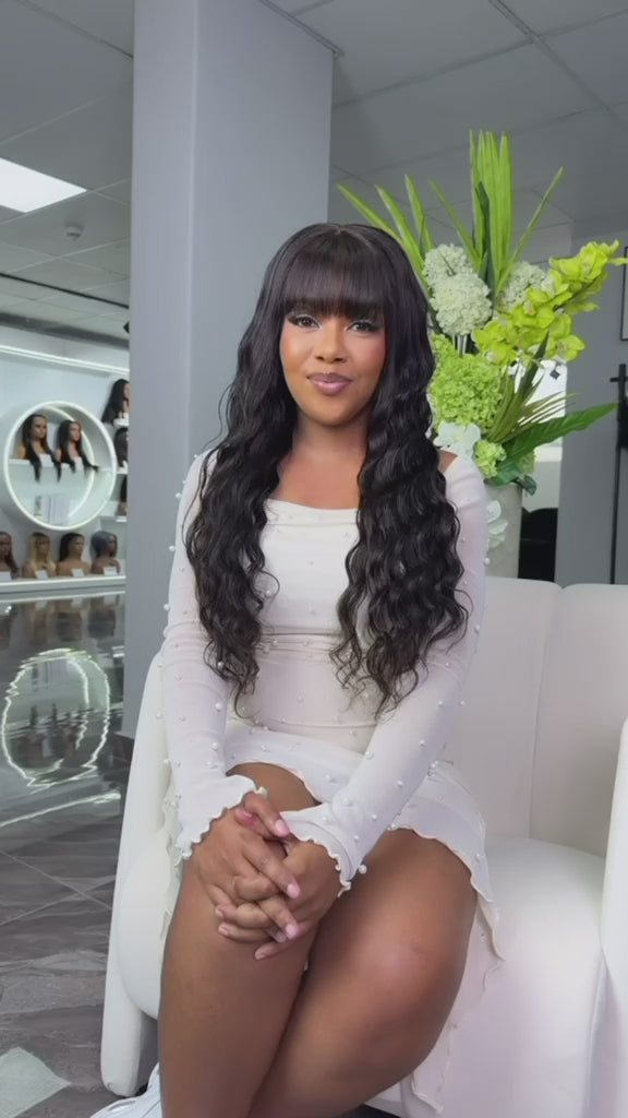 Load video: 26 Inch Loose Wave Human Hair Wig with Bangs Video View 
