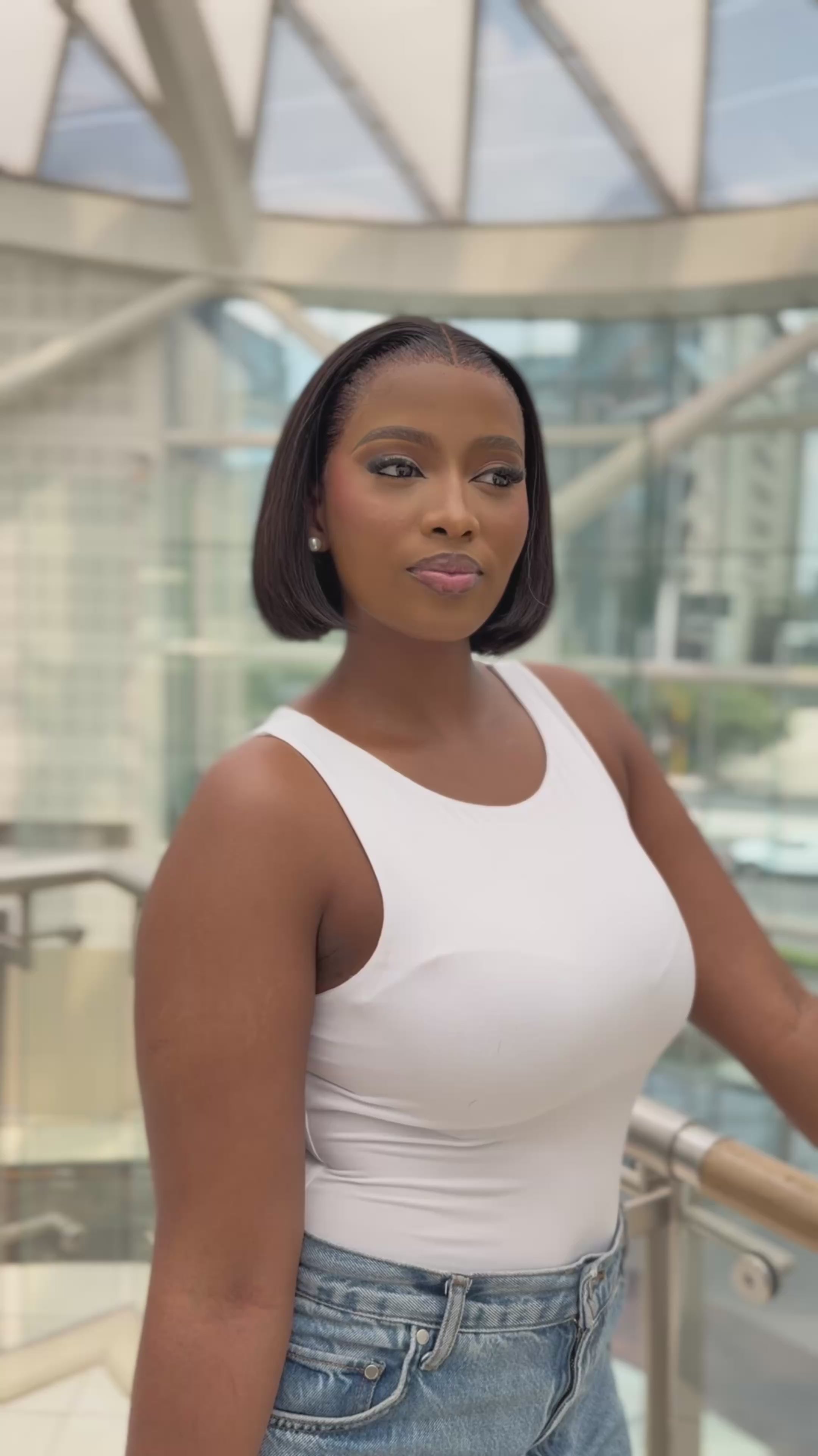 Load video: Pre - Bleached Straight Frontal Human Hair Bob Wig