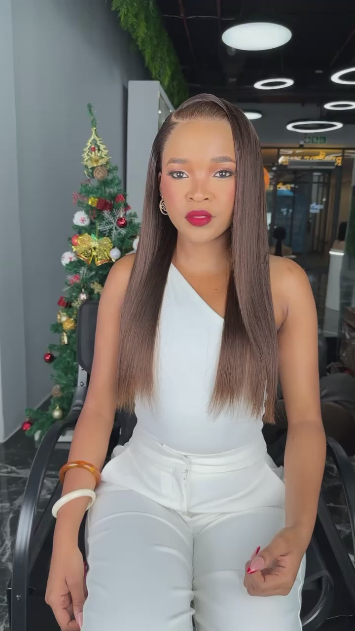 Chocolate Brown Straight Lace Frontal Human Hair Wig Video View 