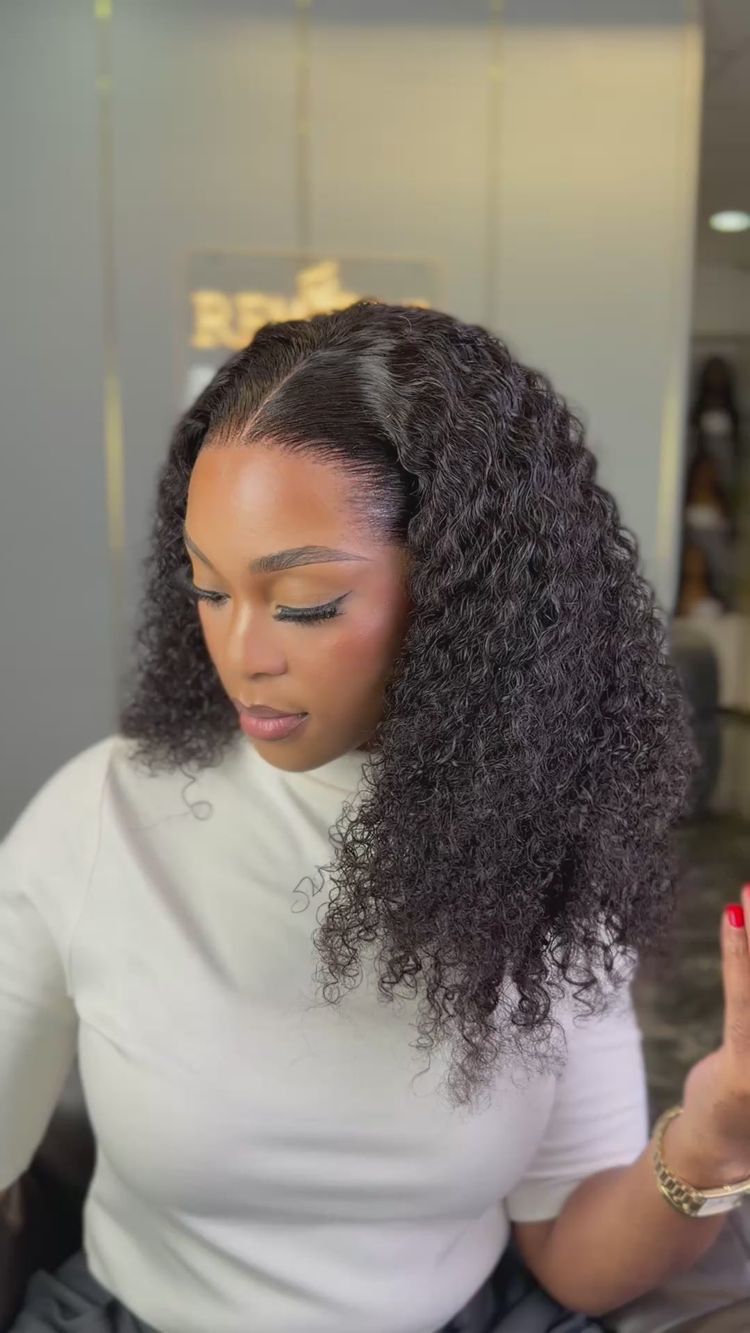 Load video: 20 Inch HD Curly Frontal Wig Human Hair Video View