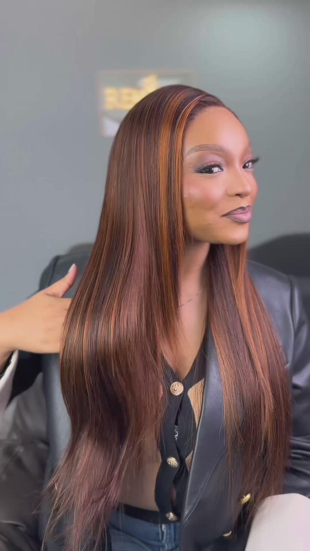Load video: 24 Inch Brown Highlight Glueless Straight Human Hair Wig Video View