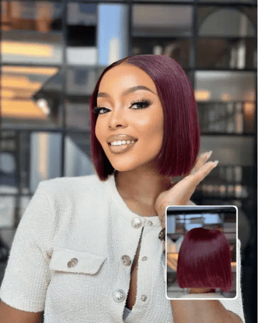 8 Inch Burgundy Glueless Bob Wig